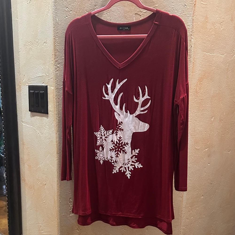 Lily Burgundy Reindeer Tunic Top